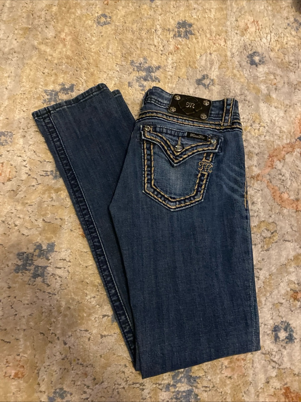 Miss Me Jeans Straight Leg Fit Women's 28 (29x32)  JPS5014 Thick Stitch Skinny